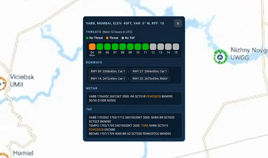 Airport overview popup