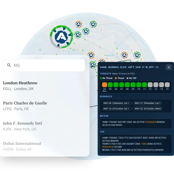 Airport list with live status in the PlanningCharts app
