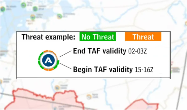 Threat circles on airport symbols