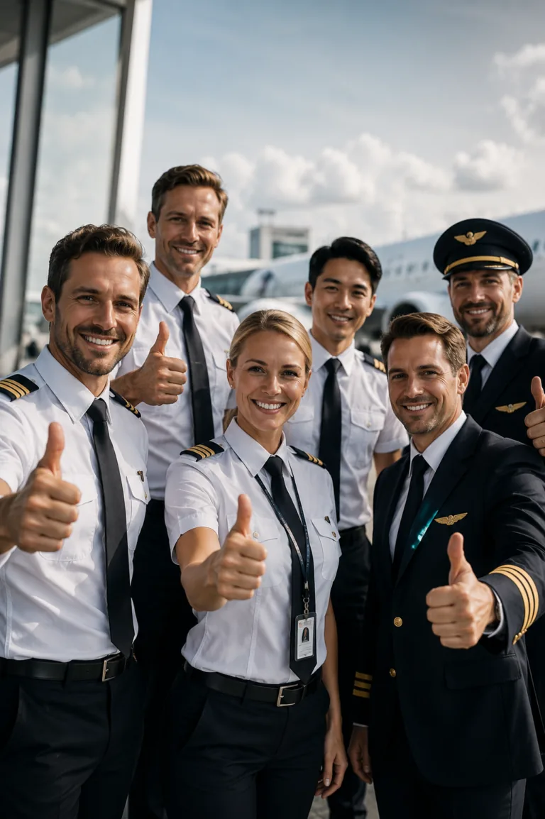 Airline crew giving a thumbs up